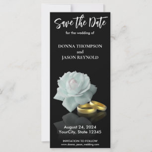 White Rose Gold Rings Elegant Save the Date Script