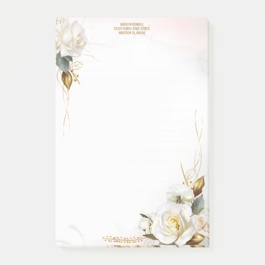 White Rose Gold Romantic Floral Stationery Post-it® Notes (Voorkant)