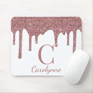 White Rose Gold Sparkle Glitter Drivers Monogram Muismat