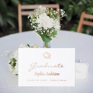 White rose gouden naam script pet Afstuderen Gastenboek