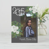 White Rose Gray Foto Afstuderen Aankondiging (Staand voorkant)