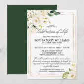 White Rose & Green Funeral Celebration of Life Kaart (Voorkant / Achterkant)