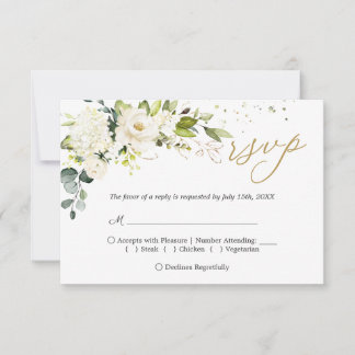 White Rose Greenery Wedding Rsvp Reply Kaart