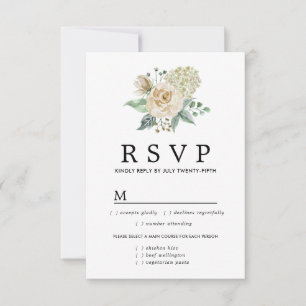 White Rose Hydrangea RSVP-kaart Maaltijdopties RSVP Kaartje