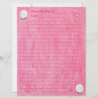 White Rose on Lined Pink Stationery Briefhoofd