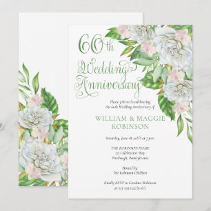 White Rose Orchid 60th Wedding Jubileum Party Kaart