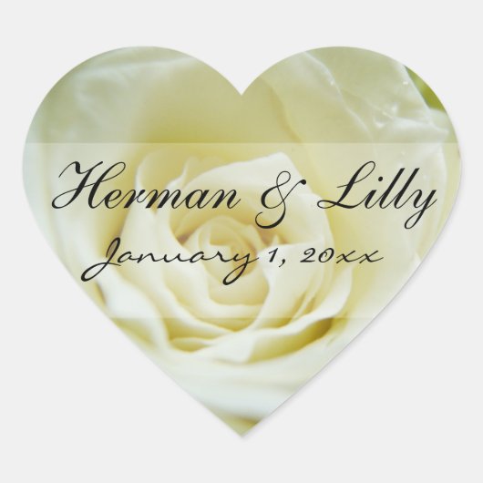 White Rose Personalized Wedding Hart Sticker (Voorkant)