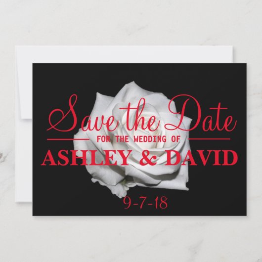 White Rose Red Script Save the Date Card (Voorkant)