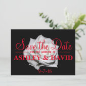 White Rose Red Script Save the Date Card (Staand voorkant)