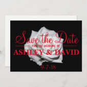 White Rose Red Script Save the Date Card (Voorkant / Achterkant)
