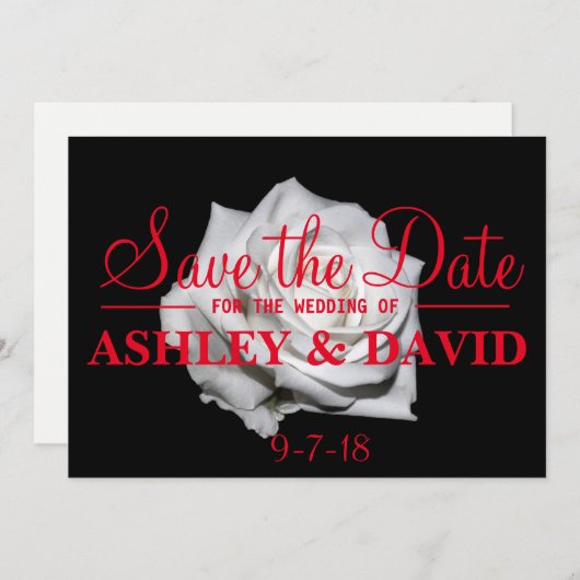White Rose Red Script Save the Date Card (Voorkant / Achterkant)