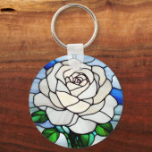 White Rose Stained Glass Sleutelhanger (Voorkant)