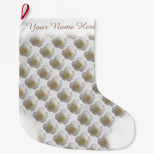 White Rose Stocking Roos Kerstmis stoppen Aangepas Grote Kerstsok (Voorkant)
