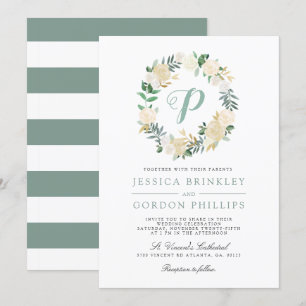 White Rose Striped Solo Monogram Weddenschap Kaart