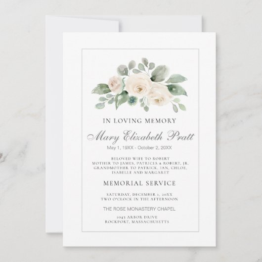 White Rose Waterverf Funeral Service Kaart (Voorkant)