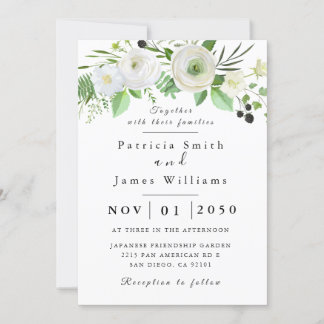 White Rose Wedding Invitation Kaart