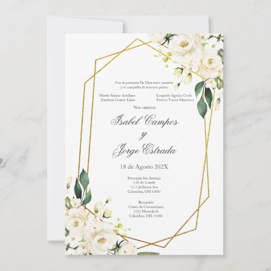 White Rose Wedding Invitation Kaart (Voorkant)