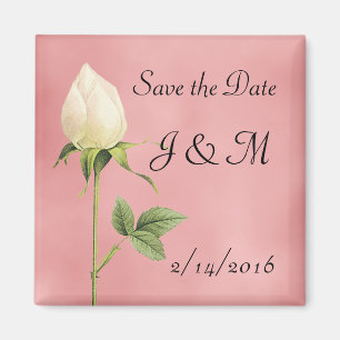 White Rosebud Custom Save the Date Magnet Magneet