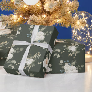 White Roses and Eucalyptus Winter Festival Cadeaupapier