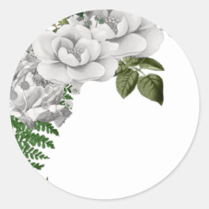 White Roses and Ferns Wedding Ronde Sticker