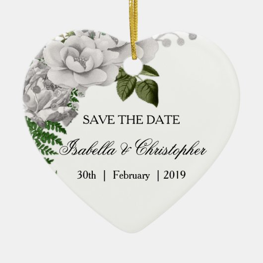White Roses and Ferns Wedding Save the Date Keramisch Ornament (Voorkant)
