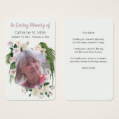 White Roses and Greenery Funeral Memorial Visitekaartje (Voorkant /achterkant)