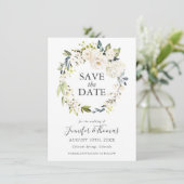 White Roses and Hydrangeas Floral Save the Date (Staand voorkant)