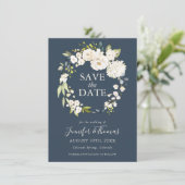 White Roses and Hydrangeas Floral Save the Date (Staand voorkant)