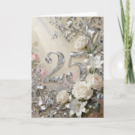 White Roses and Lilies Silver Anniversary Kaart
