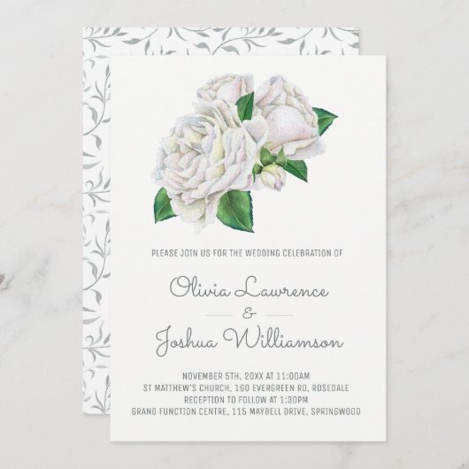 White Roses Aquarelle Mariage Invitations (Devant / Derrière)
