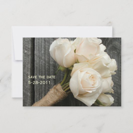 White Roses & Barnwood Wedding Save the Date (Voorkant)