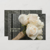 White Roses & Barnwood Wedding Save the Date (Voorkant / Achterkant)