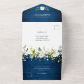 White Roses Blue Wood Lantern Wedding All In One Uitnodiging (Buitenkant)