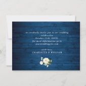 White Roses Blue Wood PHOTO Wedding Save The Date (Achterkant)