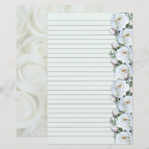 White Roses Bouquet Border 3 Stationery Lined Briefpapier