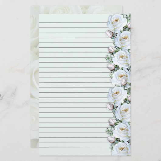 White Roses Bouquet Border 3 Stationery Lined Briefpapier (Voorkant / Achterkant)