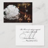 White Roses & Candlelight Gold RSVP Wedding Kaart (Voorkant / Achterkant)