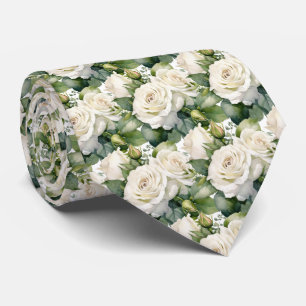 White Roses Classic Formal Floral Stropdas