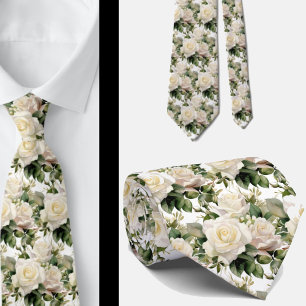 White Roses Classic Formal Floral Stropdas