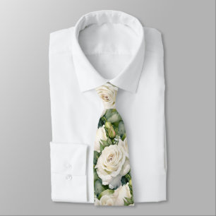 White Roses Classic Formal Floral Stropdas