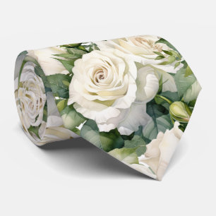 White Roses Classic Formal Floral Stropdas