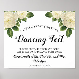 White Roses Dancing Feet Teenslippers Weddenschap Poster