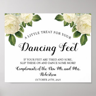 White Roses Dancing Feet Teenslippers Weddenschap Poster