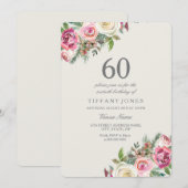 White Roses Elegant 60th Birthday Party Invite Kaart (Voorkant / Achterkant)