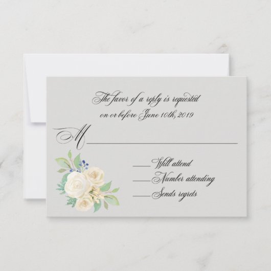 White Roses Elegant Floral Wedding RSVP (Voorkant)