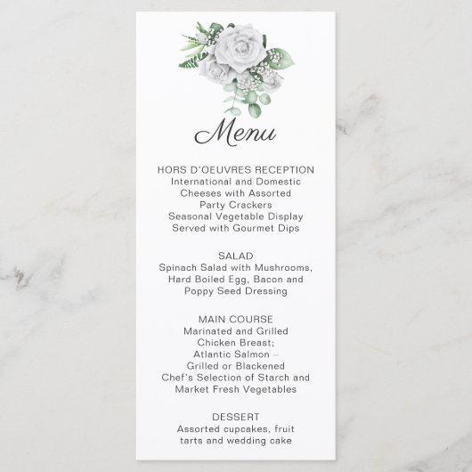 White Roses, Eucalyptus, Baby's Breath Menu | (Voorkant)