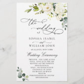 White Roses Eucalyptus Wedding Ceremony Programme (Voorkant)