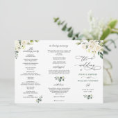 White Roses Eucalyptus Wedding Ceremony Programme Kaart (Staand voorkant)