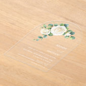 White Roses Floral Arch Clear Acryl Uitnodigingen (Laagn)