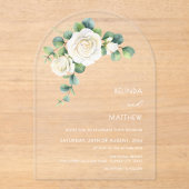 White Roses Floral Arch Clear Acryl Uitnodigingen (Voorkant)